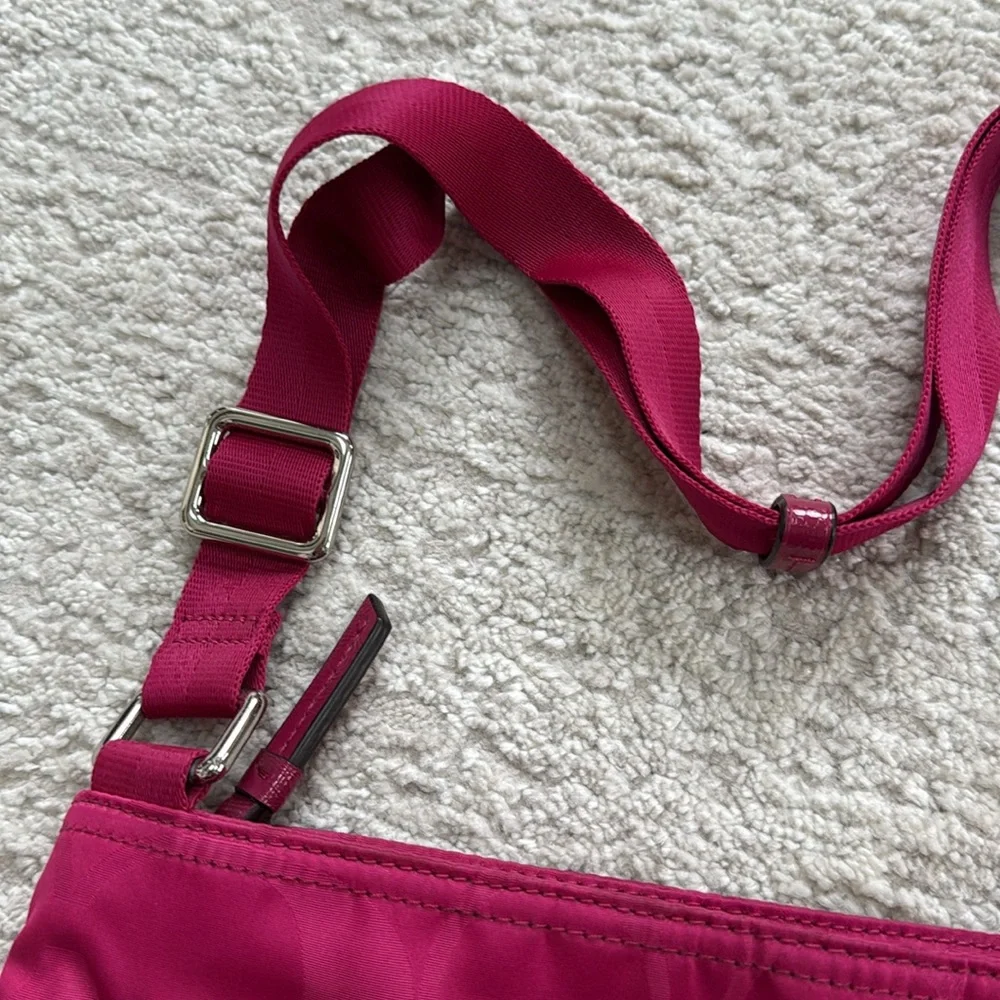 COACH Bright Pink Getaway Signature Print Nylon File Crossbody Bag Purse